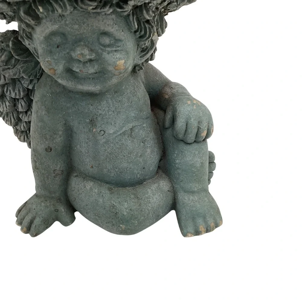 Cherub Angel Figurine‎ Flower Crown Vintage Garden Decor